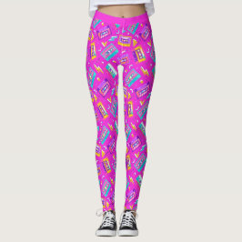 Leggings de música cassette de moda neón rosa de l