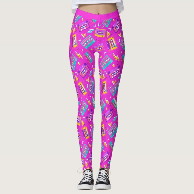 Leggings de música cassette de moda neón rosa de l (Anverso)