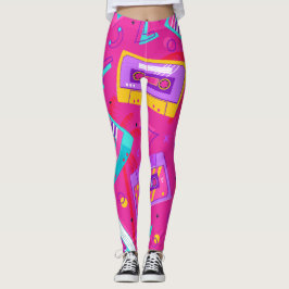 Leggings de música cassette de moda neón rosa de l