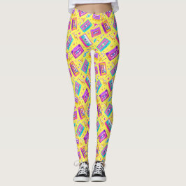 Leggings de música cassette de moda neón rosa de l