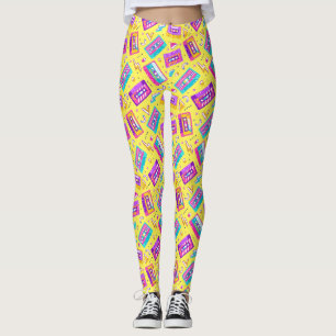 Leggings de música cassette de moda neón rosa de l