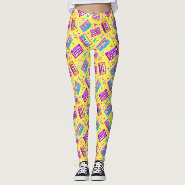 Leggings de música cassette de moda neón rosa de l (Anverso)