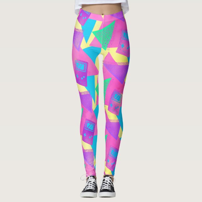 Leggings de música de juego Neon Pink Verde azulad (Anverso)