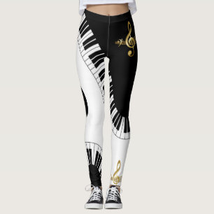 Leggings de notas musicales en oro blanco y negro