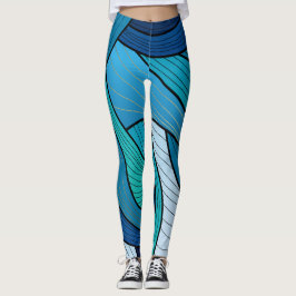 Leggings de Onda Abstracta Turquesa Azul