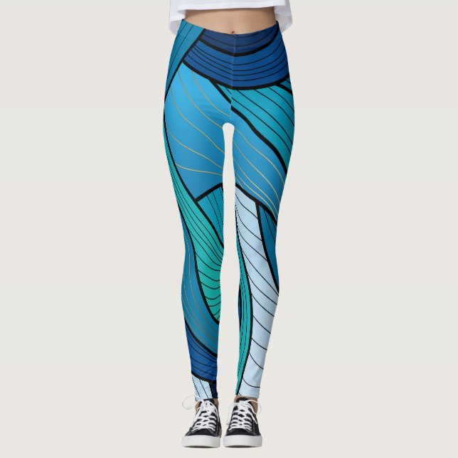 Leggings de Onda Abstracta Turquesa Azul (Anverso)