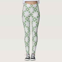 Leggings de Patrón Geométrico Floral Verde Suave S