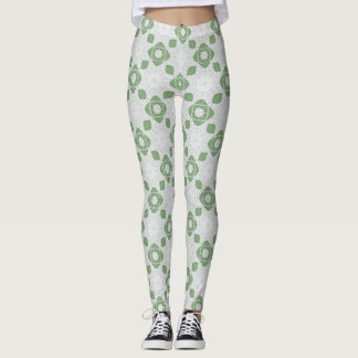 Leggings de Patrón Geométrico Floral Verde Suave S
