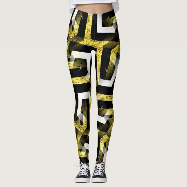 Leggings de patrón negro y oro para zebra graciosa (Anverso)