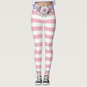 Leggings de rosas con franjas rosadas