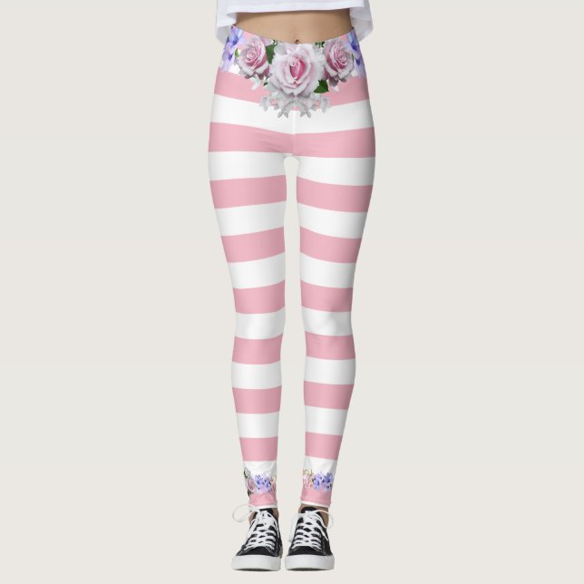 Leggings de rosas con franjas rosadas (Anverso)