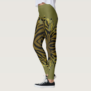 Leggings de tigre con color verde oliva derramado