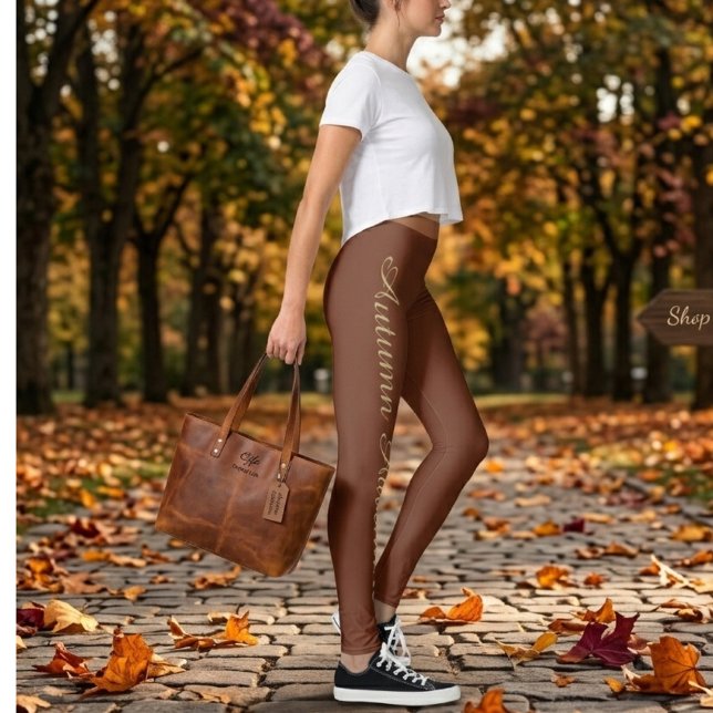 Leggings de tipografía de otoño marrón – Minimalis (Subido por el creador)