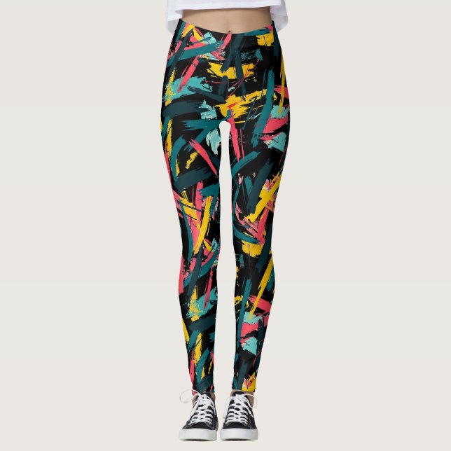 Leggings de yoga para gimnasio con pinceladas de p (Anverso)
