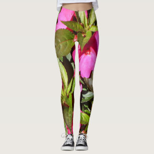Leggings Declaración tropical rosa rojo y verde botánica