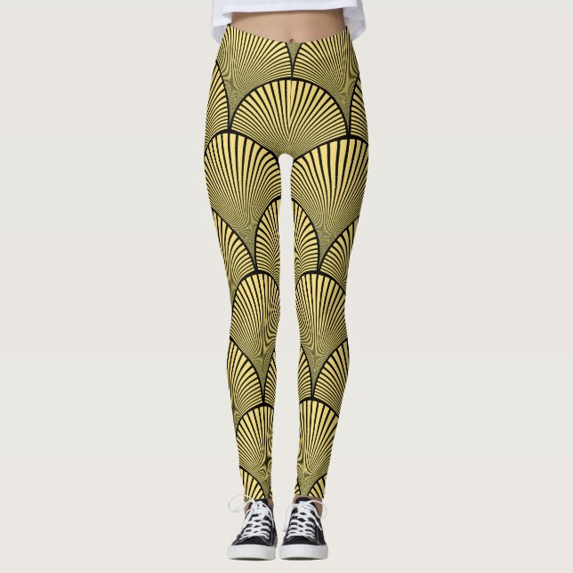 Leggings Deco de arte japonés: Diseño de oro negro (Anverso)