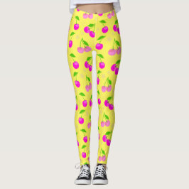 Leggings Decora Kei Rainbow Cherry Pattern Yellow