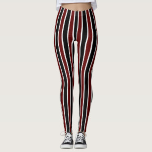 Leggings Decoración de franjas blancas maroon negro vertica