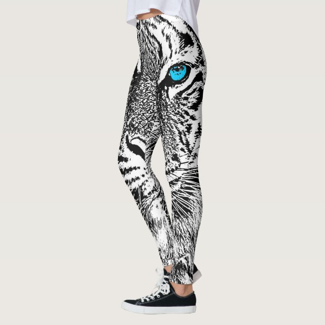 Leggings Decoración de los ojos azules del tigre encendido (Izquierda)