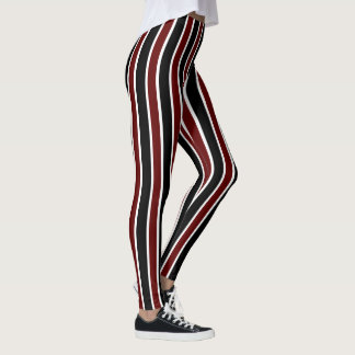Leggings Decoración de rayas verticales negras granate blan