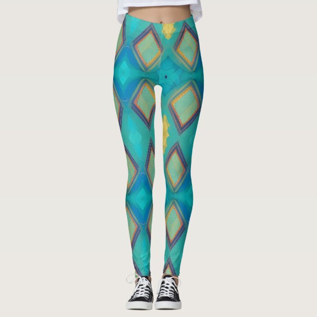 Leggings Decoración geométrica de mosaico gatito de oro azu (Anverso)