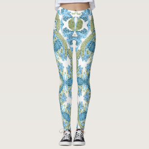 Leggings decoración ornamental azul verde blanco