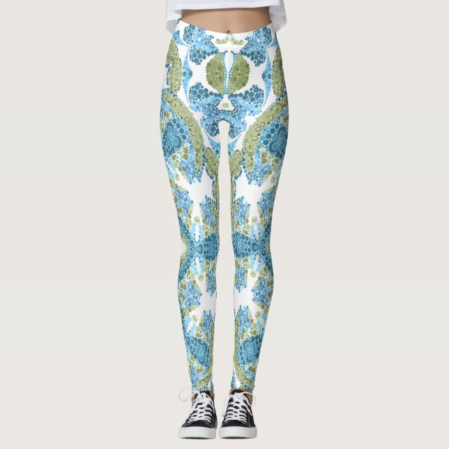Leggings decoración ornamental azul verde blanco (Anverso)