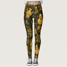 Leggings Decoraciones navideñas brillantes de oro