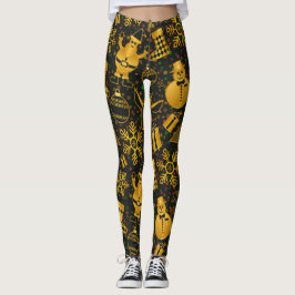Leggings Decoraciones navideñas brillantes de oro