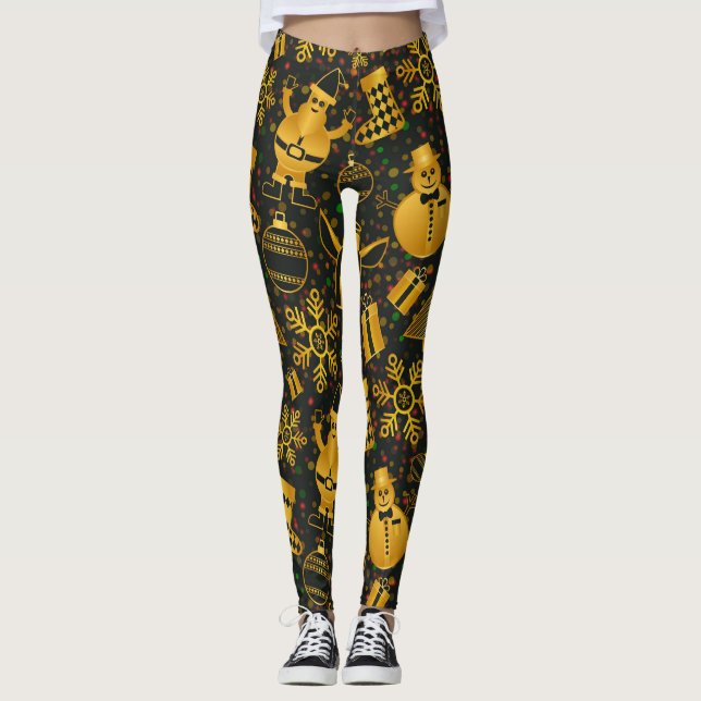 Leggings Decoraciones navideñas brillantes de oro (Anverso)