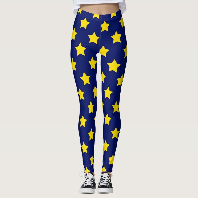 Leggings Decorativo del patrón de estrellas amarillas azule (Anverso)