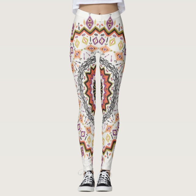 Leggings Decorativo étnico: Ornamento nativo de época (Anverso)
