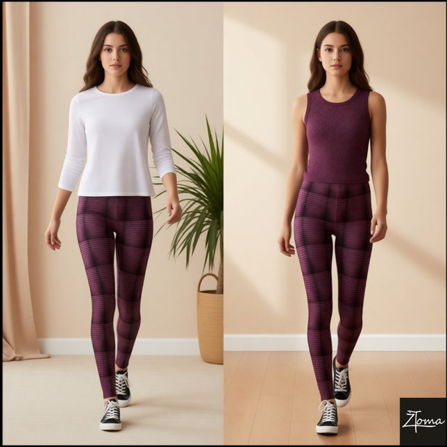 Leggings Deep Mauve Tufted Glitch Grid Pattern (Subido por el creador)