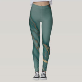 Leggings Deep Teal Marble + Gold Veins Luxury Fit Hand Sewn