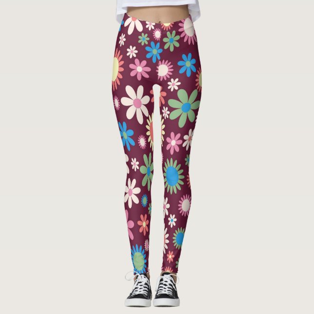 Leggings del patrón de flor retro 60 (Anverso)