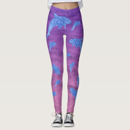 Leggings Delfín Purpurina Azul En Mar Rosa Y Púrpura