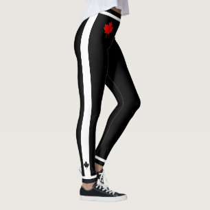Leggings Delgado Waistband Canada Maple Leaf en blanco y ne