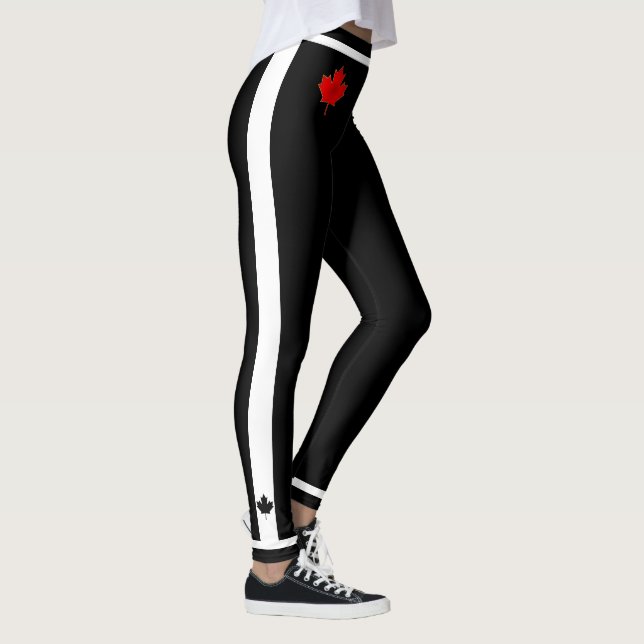 Leggings Delgado Waistband Canada Maple Leaf en blanco y ne (Derecha)