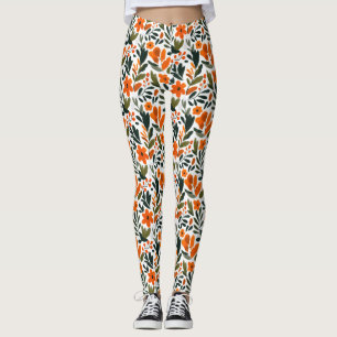 Leggings Delicadas Flores de Primavera Patrón Floral Naranj