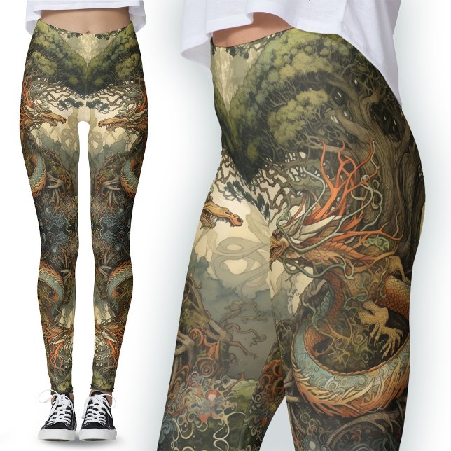 Leggings Delicado arte del tatuaje del dragón de árbol chin (Subido por el creador)