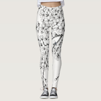 Leggings Delicado arte en flor de cerezo en monocromo