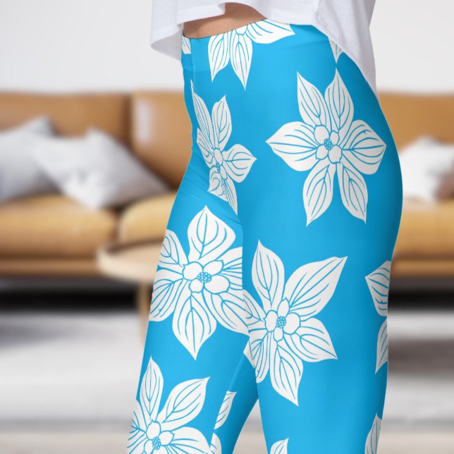 Leggings Delicado patrón de floración floral azul (Azure in Bloom )