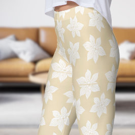 Leggings Delicado patrón de floración floral blanca