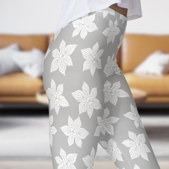 Leggings Delicado patrón de floración gris (Gray in Bloom)