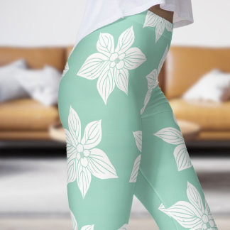 Leggings Delicado patrón de floración verde Verde azulada