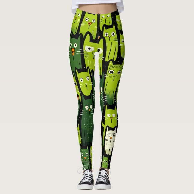 Leggings Delicia de Cat Lover - Gatos de Doodle curos y div (Anverso)