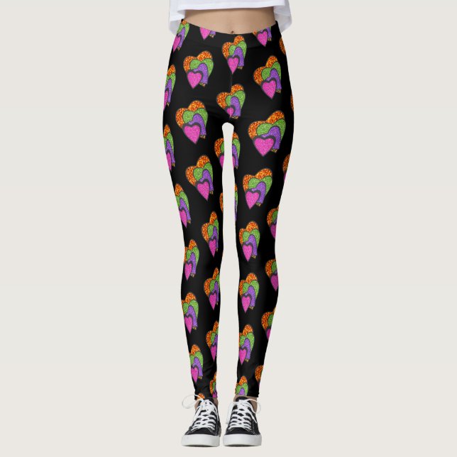 Leggings Deliciosas piernas de corazón Purpurina en capas (Anverso)