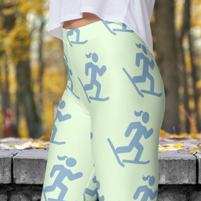 Leggings Delicioso Patrón De Ejecución De Espectáculos De N (Womens Snowshoe Running on Nyanza Green)