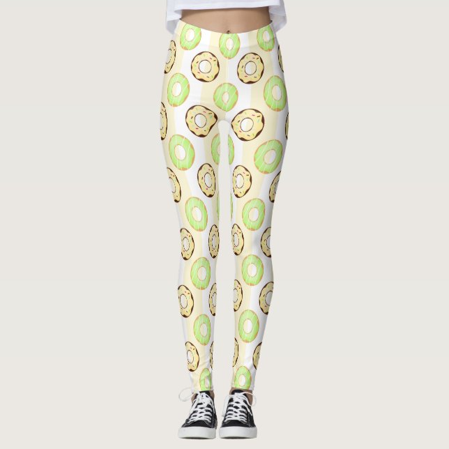 Leggings Delicioso patrón de franjas amarillas Donuts (Anverso)