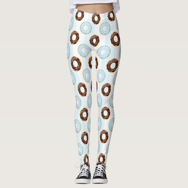Leggings Delicioso patrón de franjas azules de Donuts (Anverso)